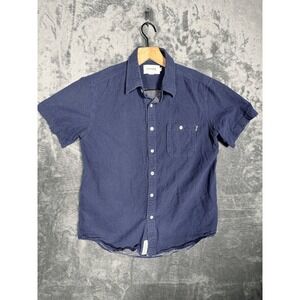 Diamond Supply Co Mens Button Up Shirt M Navy Blue‎ Polka Dot Short Sleeve